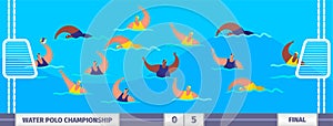 Water polo competition athlete players sportsmen in pool championship vector illustration.