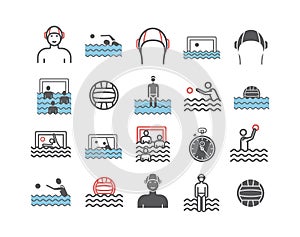 Water polo line icons. Vector sports signs.