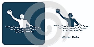 Water polo player emblem. Athlete throws the ball. One of the summer sports games pictograms set.