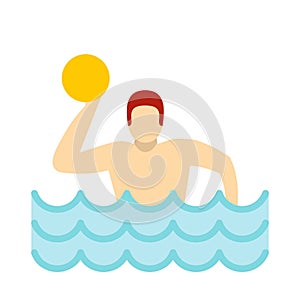 Water polo player in swimming pool icon flat style