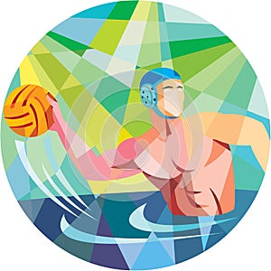 Water Polo Player Throw Ball Circle Low Polygon photo