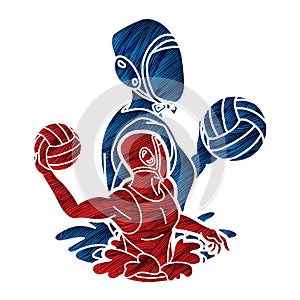 Water polo players  action cartoon graphic vector