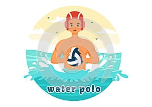 Water Polo Sport Vector Illustration with Player Playing to Throw the Ball on the Opponent's Goal in the Swimming Pool