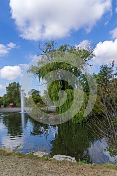 Water pond with fontaine in the german village called Neustadt Hessen