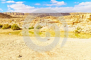 Water pond and landscape in Makhtesh crater Ramon