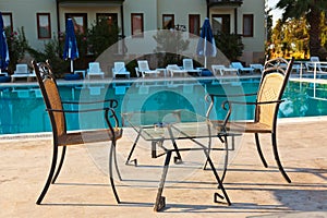 Water pool and cafe in hotel