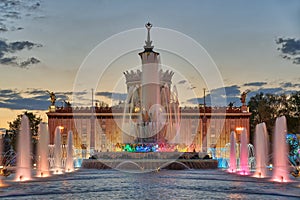 Water Pool of Stone Flower Fountain in Spring Twilight