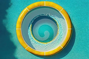 Water pool summer background with yellow pool float ring. AI Generation