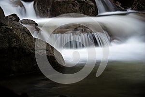 Water pouring over a rock