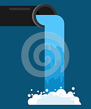 Water pouring from pipe. Flow of clean water. Vector illustration