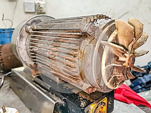 Water pressure motor is being repaired at a workshop