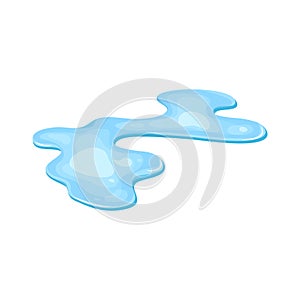 Water puddle, liquid cartoon style. Drop isolated on white background. Blue split, splash on floor. Vector illustration