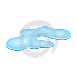 Water puddle, liquid cartoon style. Drop isolated on white background. Blue split, splash on floor. Vector illustration