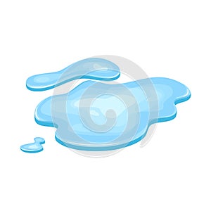 Water puddle, liquid cartoon style. Drop isolated on white background. Blue split, splash on floor. Vector illustration