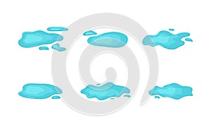 Water puddle vector icon, drop and spill liquid, blue splash, wet floor, tear drip. Cartoon illustration
