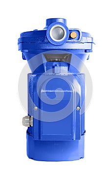Water pump with electric motor on a white.