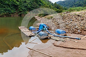 Water pump on a bamboo raft