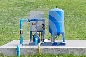 Water pump system on concrete floor