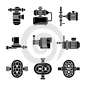 Water pump vector black icons sets