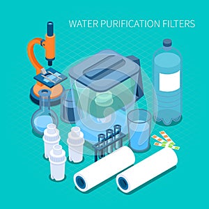 Water Purification Filters Isometric Composition