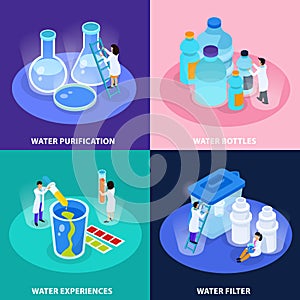 Water Purification Isometric Icon Set