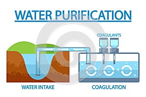 Water Purification Stages Involve Intake Of Raw Water Followed By Coagulation, Where Impurities Clump Together