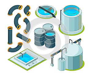 Water purification. Treatment watering cleaning system chemical laboratory vector isometric icons