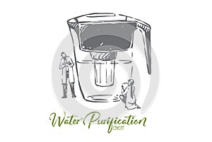 Water, purified, bottle, clean, filtration concept. Hand drawn isolated vector.