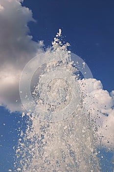 Water pyramid. Blue sky and cloud in background