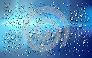 Water rain drops or condensation over blurred night city background beyond the window, realistic transparent 3d vector