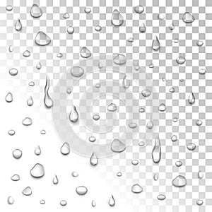 Water rain drops or steam shower isolated on transparent background.