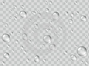 Water rain drops or steam shower isolated on transparent background