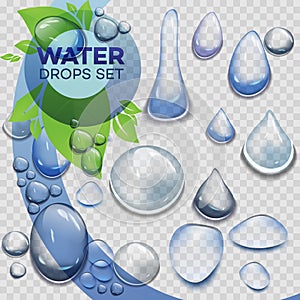 Water rain drops or steam shower isolated on transparent background. Realistic pure droplets condensed.