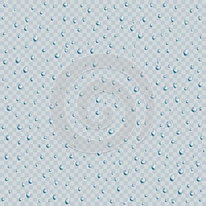 Water rain drops or steam shower textere isolated on transparent background. Realistic pure droplets condensed. Vector photo