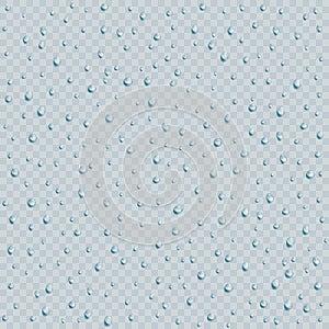 Water rain drops or steam shower textere isolated on transparent background. Realistic pure droplets condensed.  Vector photo
