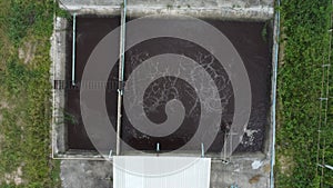 Water recycling in sewage treatment plant. Aerial view of waste water treatment
