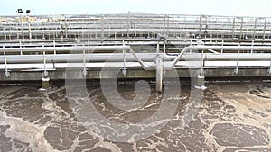 Water recycling. Sewage waste water treatment plant. Aeration tank.