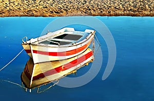 Water reflection of a fishing boat