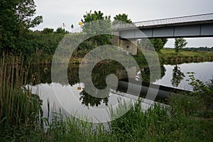 Water reflection of Havel river canal VoÃŸkanal in Krewelin, Oberhavel, Ruppiner Lakeland, Brandenburg