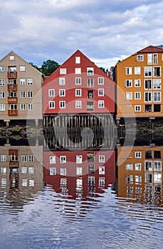 Water reflection of Trondheim houses