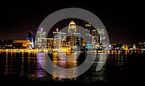 Louisville kentucky skyline at night shot from the Indiana border