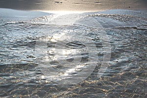 water reflections on the shore, backlight