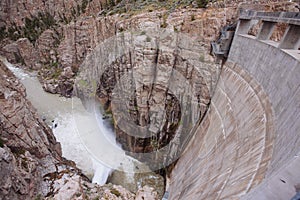 Water release at Buffalo Bill Dam on Shoshone River Wyoming