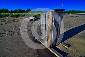 Water rescue station along the lake Michigan shoreline at manistique