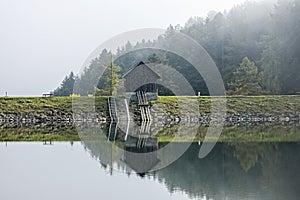 Water reservoir Klinger in Stiavnica Mountains, Slovakia, seasonal natural scene