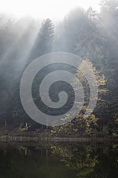 Water reservoir Klinger in Stiavnica Mountains, Slovakia, seasonal natural scene