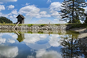 Water reservoir Ottergrund in Stiavnica Mountains, Slovakia, seasonal natural scene