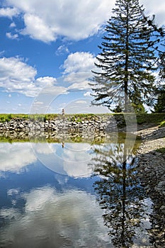 Water reservoir Ottergrund in Stiavnica Mountains, Slovakia, seasonal natural scene