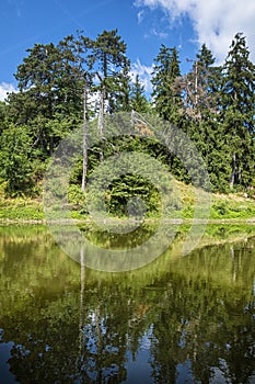 Water reservoir Ottergrund in Stiavnica Mountains, Slovakia, seasonal natural scene