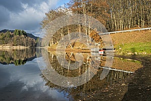 Water reservoir Pocuvadlo in Stiavnica Mountains, Slovakia, seasonal natural scene